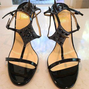 Black 'Lady Max' Spike T-Strap Sandals